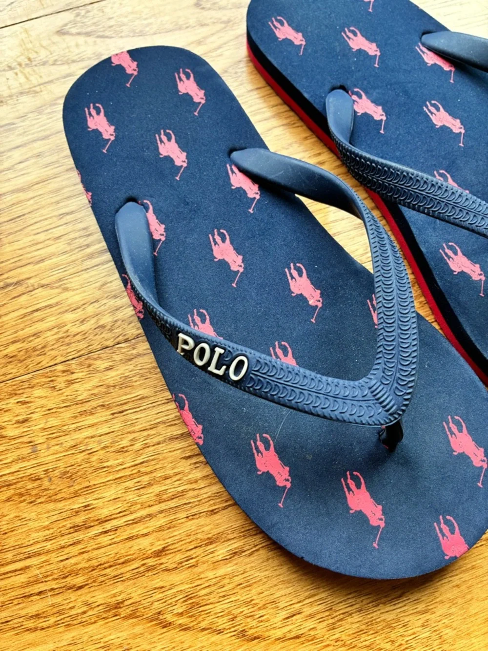 Polo Ralph Lauren Flip Flops Kids Boys Size 4/5 Navy& Red Pony Preppy nautical
